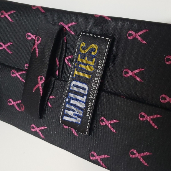Wild Ties Pink Ribbon Breast Cancer Awareness Tie Black Pink Men OS - Picture 7 of 12